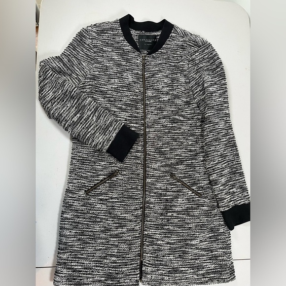 Sanctuary Women's Black and White tweed bomberJacket, long, zipper front ,size L - Picture 10 of 17